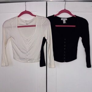Forever 21 Black and Cream Button-Down Tops
